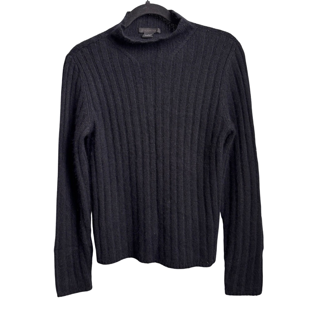 The Limited Black Ribbed Mock Neck Sweater Lambswool Angora Blend M Minimalist